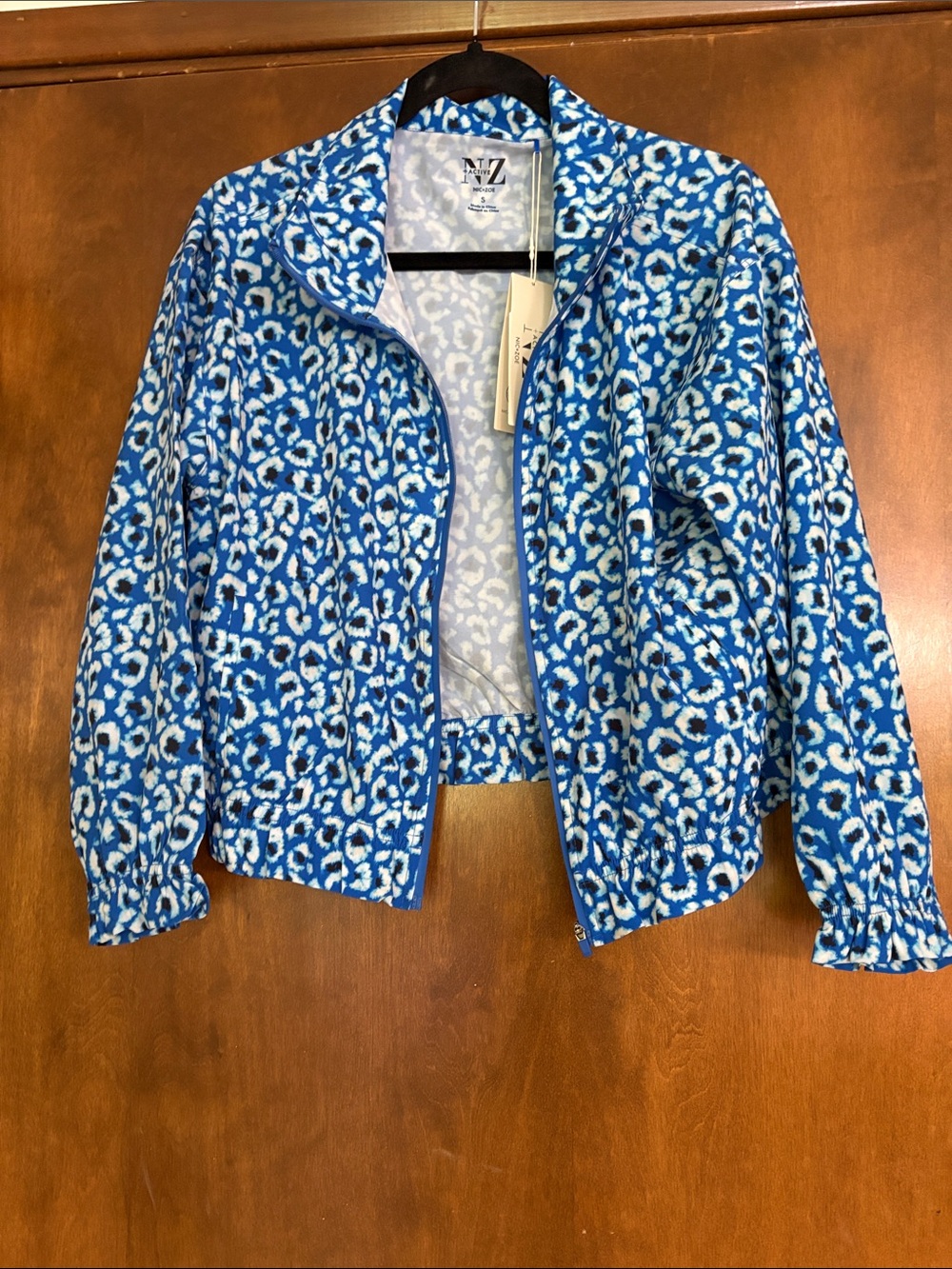 NIC+ZOE Blue and White Leopard Print Zip Jacket NWT Size Small